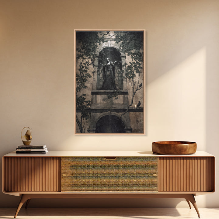 The Haunted Manor, Dark Symbolist Art, Vertical Wall Art, Dark Halloween Decor, Framed Canvas Print, Halloween Wall Art