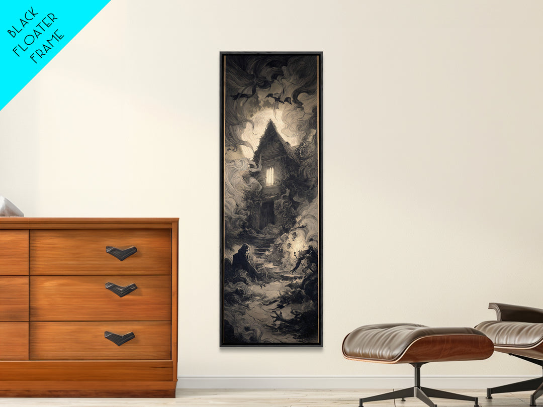 The Haunted Manor, Expressionist Nightmare Art, Tall Narrow Wall Art, Dark Halloween Decor, Canvas Print, Halloween Wall Art
