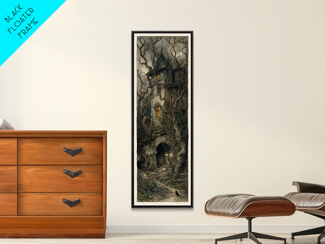The Haunted Manor, Gothic Storybook Art, Tall Narrow Wall Art, Macabre Wall Art, Canvas Print, Halloween Wall Art, Statement Wall Art