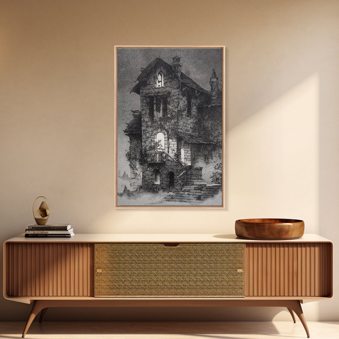 The Haunted Manor, Victorian Macabre Art, Vertical Wall Art, Dark Halloween Decor, Canvas Print, Halloween Wall Art, Macabre Wall Art