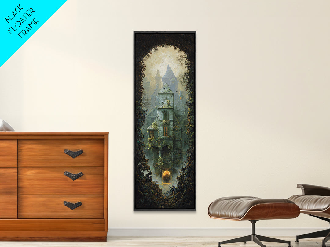 The Haunted Manor, Surreal Apocalyptic Art, Tall Narrow Wall Art, Dark Fantasy Wall Art, Canvas Print, Halloween Wall Art