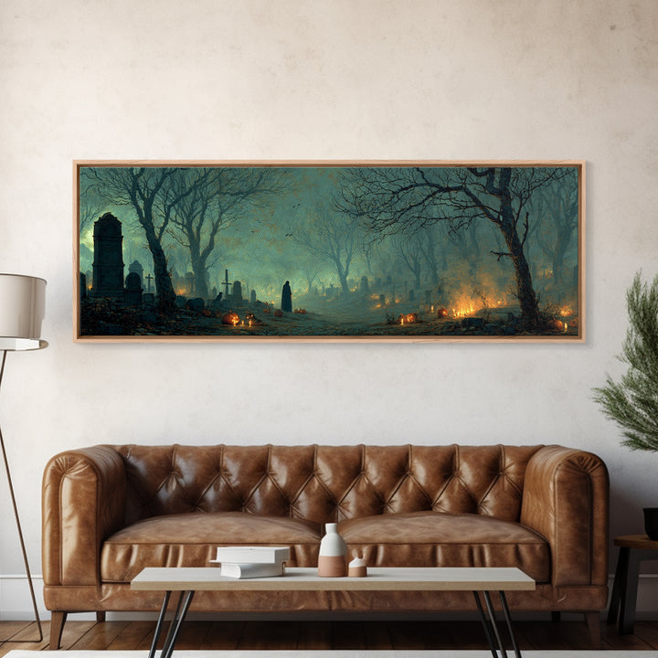 The Moonlit Cemetery, Visionary Gothic Art, Extra Wide Wall Art, Dark Fantasy Wall Art, Framed Canvas Print, Halloween Wall Art