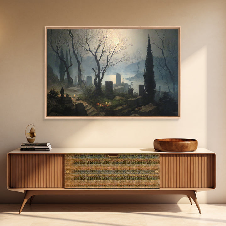 The Moonlit Cemetery, Symbolist Gothic Landscape, Landscape Wall Art, Dark Fantasy Wall Art, Canvas Print, Halloween Wall Art