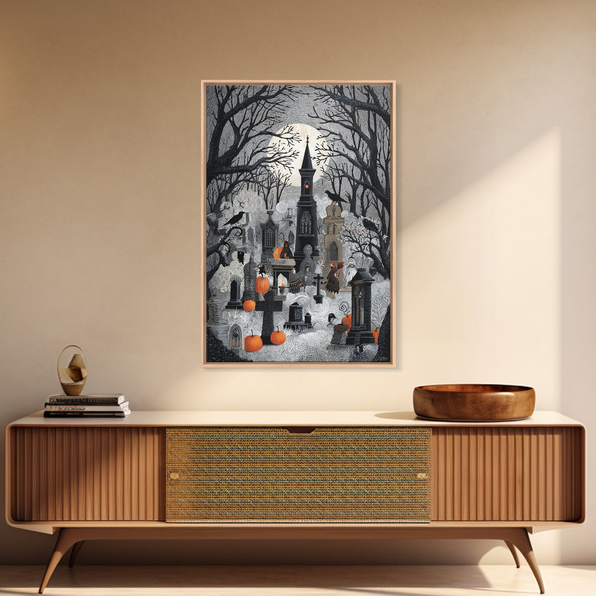 The Moonlit Cemetery, Victorian Macabre Art, Vertical Wall Art, Dark Fantasy Wall Art, Canvas Print, Halloween Wall Art