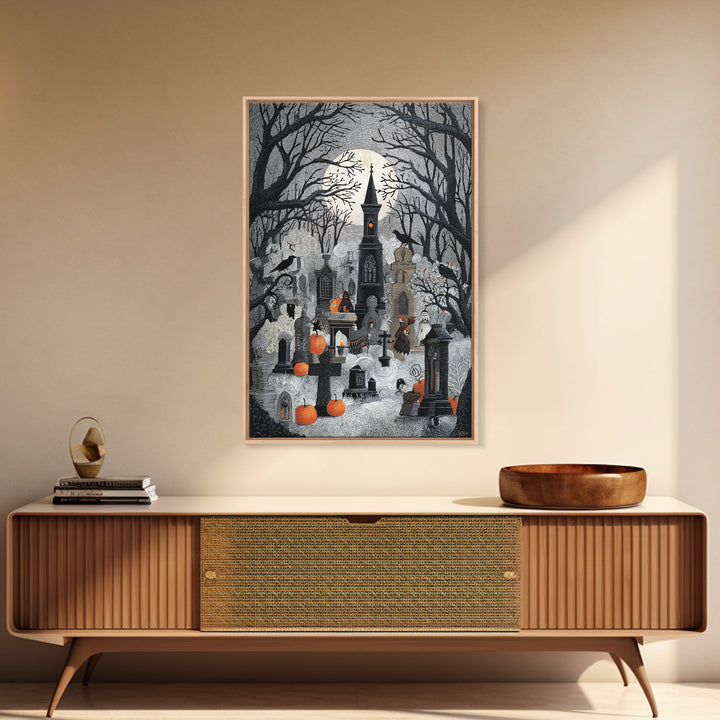The Moonlit Cemetery, Victorian Macabre Art, Vertical Wall Art, Dark Fantasy Wall Art, Canvas Print, Halloween Wall Art