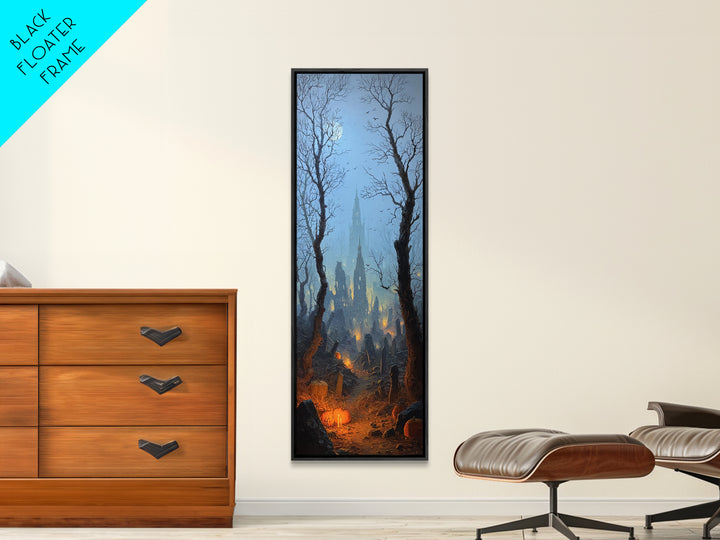 The Moonlit Cemetery, Surreal Apocalyptic Art, Tall Narrow Wall Art, Dark Halloween Decor, Canvas Print, Halloween Wall Art