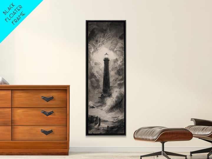 The Cursed Lighthouse, Symbolist Dream Art, Tall Narrow Wall Art, Macabre Wall Art, Framed Canvas Print, Halloween Wall Art