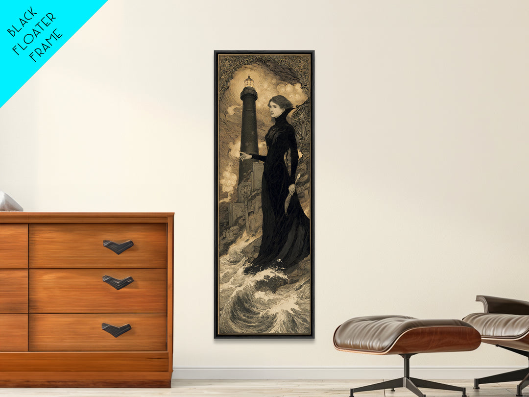 The Cursed Lighthouse, Symbolist Death Art, Tall Narrow Wall Art, Gothic Horror Wall Art, Framed Canvas Print, Halloween Wall Art