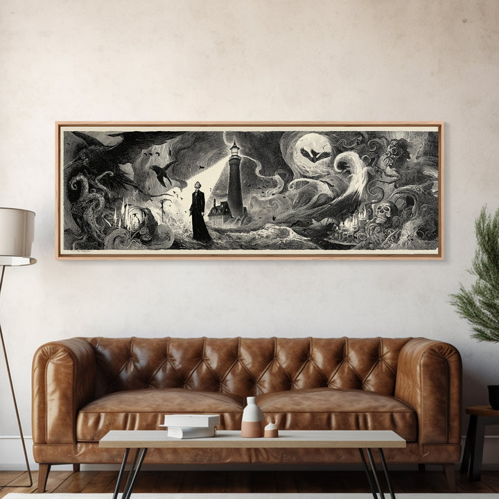 The Cursed Lighthouse, Expressionist Nightmare Art, Extra Wide Wall Art, Dark Fantasy Wall Art, Canvas Print, Halloween Wall Art