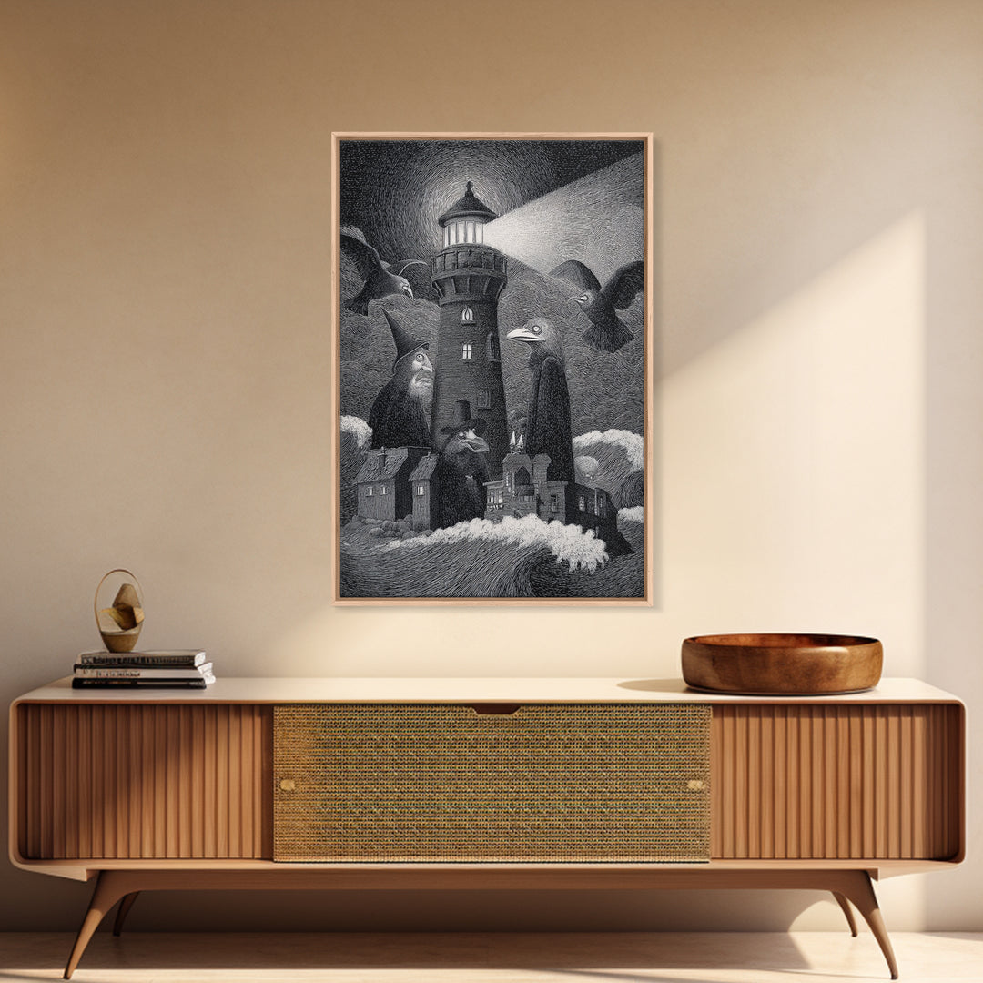 The Cursed Lighthouse, Victorian Macabre Art, Vertical Wall Art, Gothic Horror Wall Art, Framed Canvas Print, Halloween Wall Art