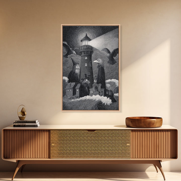 The Cursed Lighthouse, Victorian Macabre Art, Vertical Wall Art, Gothic Horror Wall Art, Framed Canvas Print, Halloween Wall Art