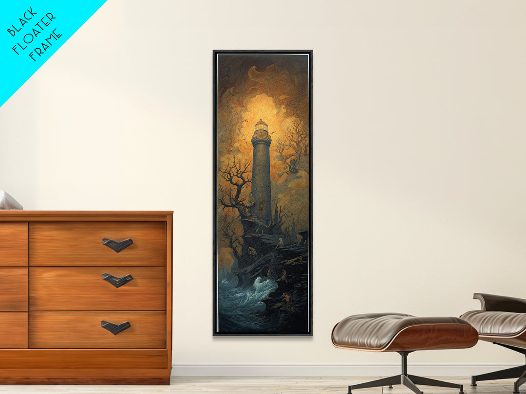 The Cursed Lighthouse, Surreal Apocalyptic Art, Tall Narrow Wall Art, Gothic Horror Wall Art, Framed Canvas Print