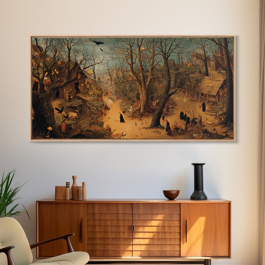 The Witch'S Forest, Northern Renaissance Horror, Wide Panoramic Art, Gothic Horror Wall Art, Framed Canvas Print