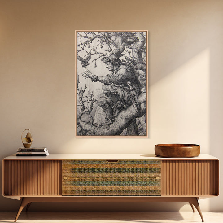 The Witch'S Forest, Renaissance Engraving Art, Vertical Wall Art, Macabre Wall Art, Framed Canvas Print, Halloween Wall Art