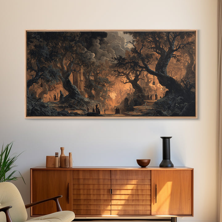 The Witch'S Forest, Apocalyptic Romantic Art, Wide Panoramic Art, Gothic Horror Wall Art, Canvas Print, Halloween Wall Art