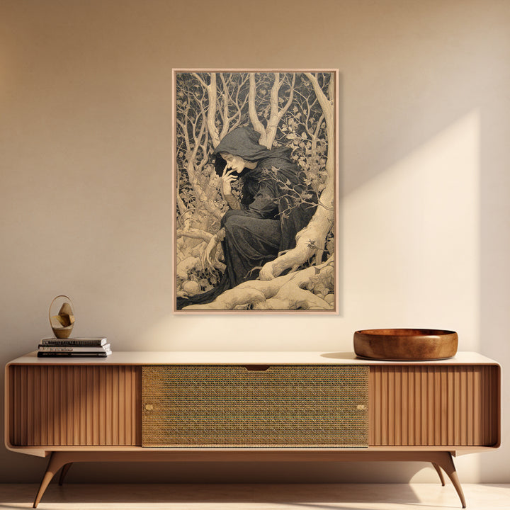 The Witch'S Forest, Symbolist Death Art, Vertical Wall Art, Gothic Horror Wall Art, Canvas Print, Halloween Wall Art