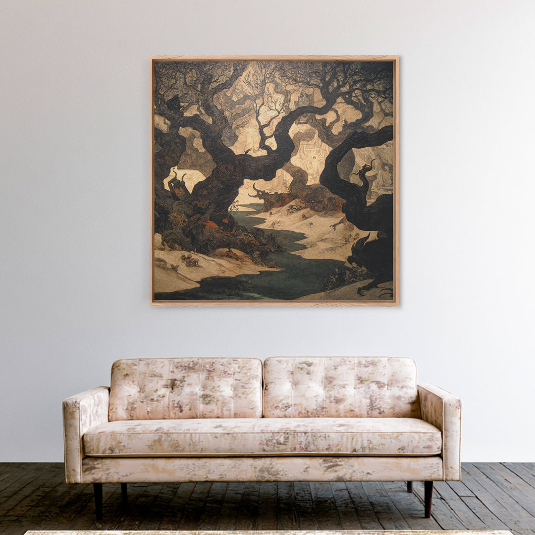 The Witch'S Forest, Dark Symbolist Art, Square Wall Art, Gothic Horror Wall Art, Framed Canvas Print, Halloween Wall Art