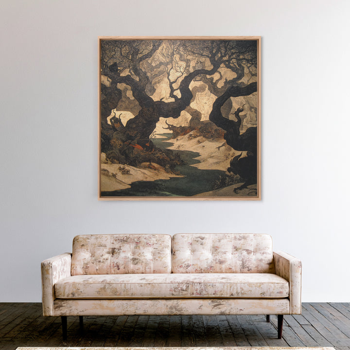 The Witch'S Forest, Dark Symbolist Art, Square Wall Art, Gothic Horror Wall Art, Framed Canvas Print, Halloween Wall Art