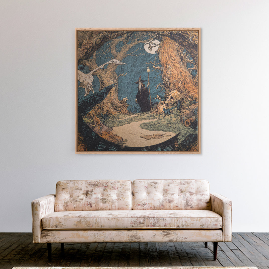 The Witch'S Forest, Symbolist Etching Art, Square Wall Art, Dark Fantasy Wall Art, Canvas Print, Halloween Wall Art, Spooky Wall Decor