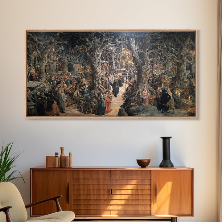 The Witch'S Forest, Grotesque Carnival Art, Wide Panoramic Art, Dark Fantasy Wall Art, Framed Canvas Print, Halloween Wall Art