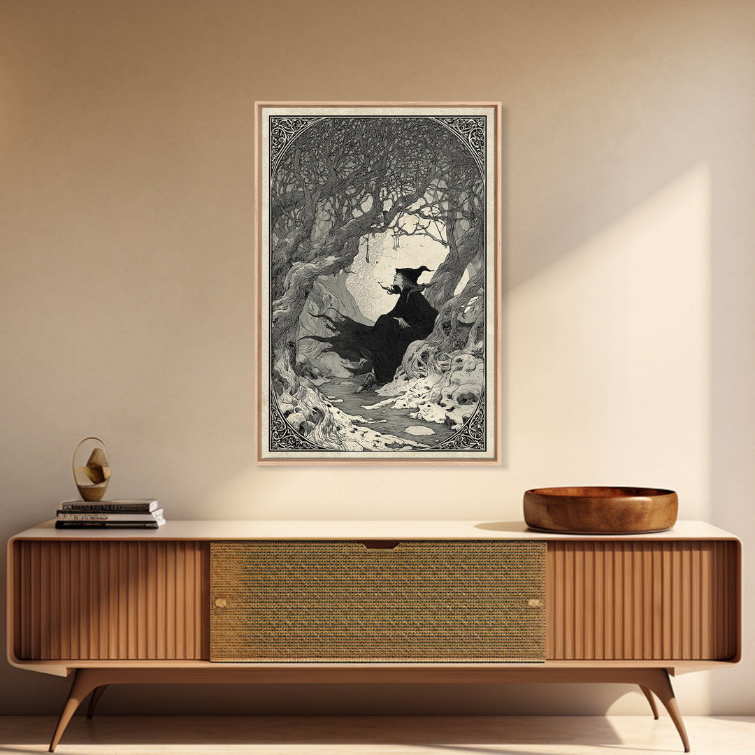 The Witch'S Forest, Decadent Line Art, Vertical Wall Art, Macabre Wall Art, Canvas Print, Halloween Wall Art, Gothic Home Decor