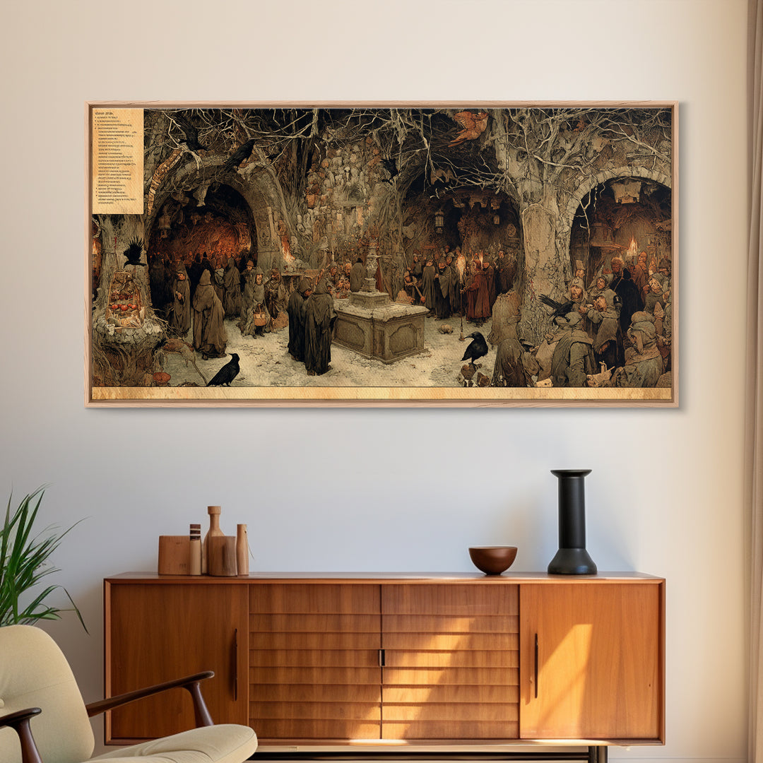 The Forgotten Crypt, Northern Renaissance Horror, Wide Panoramic Art, Gothic Horror Wall Art, Canvas Print, Halloween Wall Art