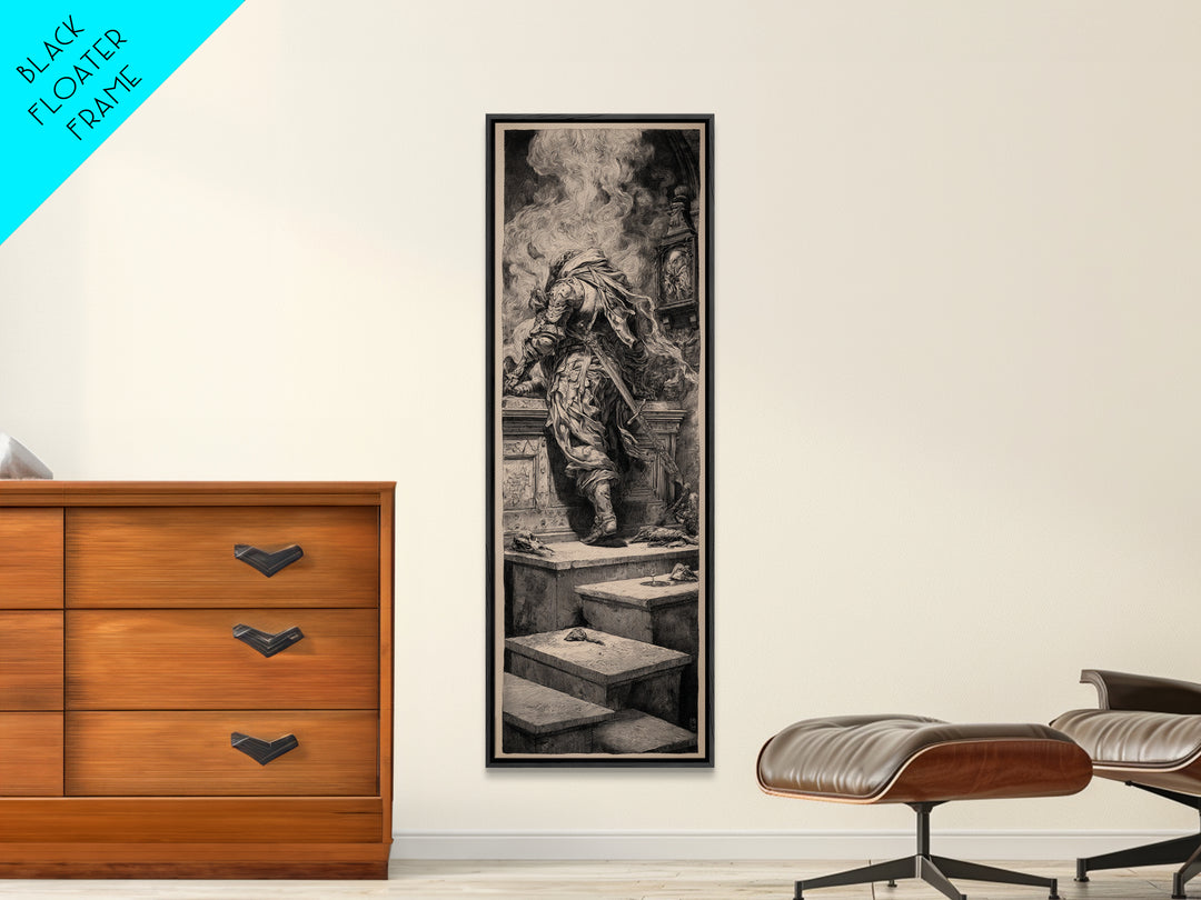 The Forgotten Crypt, Renaissance Engraving Art, Tall Narrow Wall Art, Dark Halloween Decor, Canvas Print, Halloween Wall Art