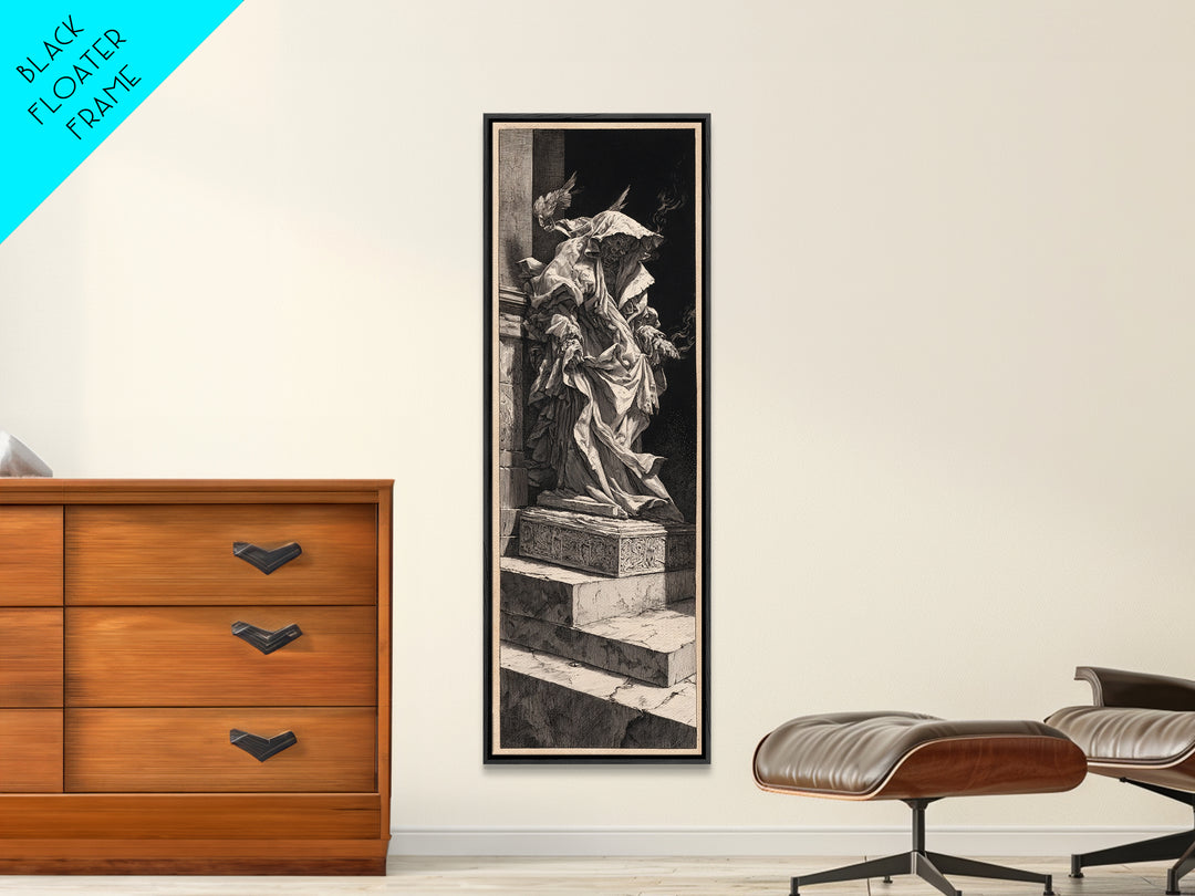 The Forgotten Crypt, Architectural Etching Art, Tall Narrow Wall Art, Dark Halloween Decor, Framed Canvas Print
