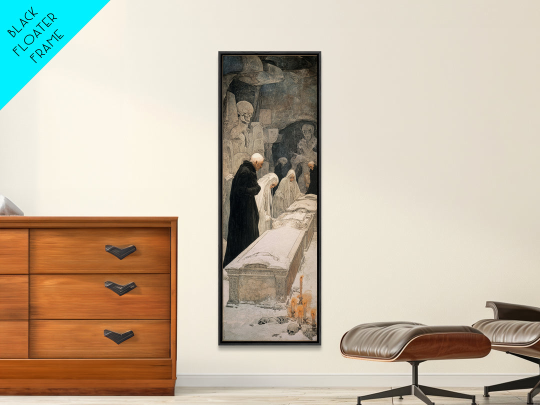 The Forgotten Crypt, Symbolist Death Art, Tall Narrow Wall Art, Gothic Horror Wall Art, Framed Canvas Print, Halloween Wall Art