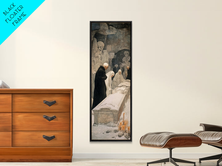 The Forgotten Crypt, Symbolist Death Art, Tall Narrow Wall Art, Gothic Horror Wall Art, Framed Canvas Print, Halloween Wall Art