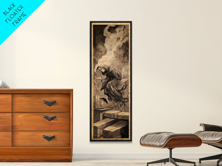 The Forgotten Crypt, Expressionist Gothic Art, Tall Narrow Wall Art, Macabre Wall Art, Canvas Print, Halloween Wall Art, Gothic Home Decor