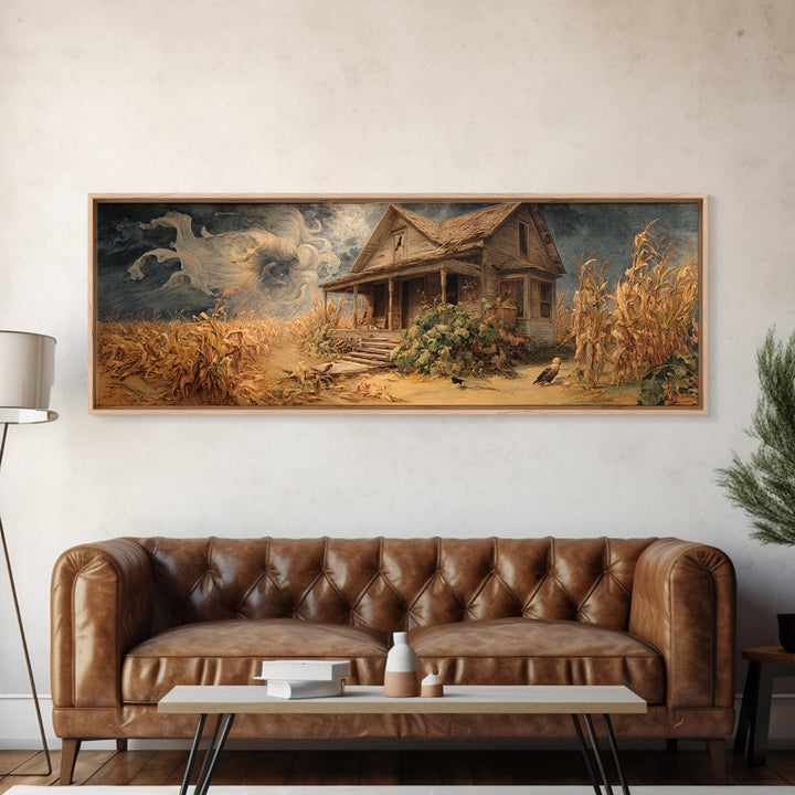 The Possessed Farmhouse, Dark Renaissance Art, Extra Wide Wall Art, Gothic Horror Wall Art, Canvas Print, Halloween Wall Art