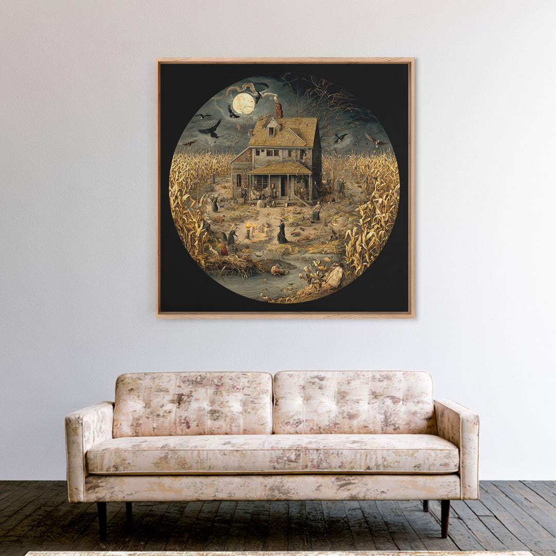 The Possessed Farmhouse, Danse Macabre Art, Square Wall Art, Dark Fantasy Wall Art, Canvas Print, Halloween Wall Art