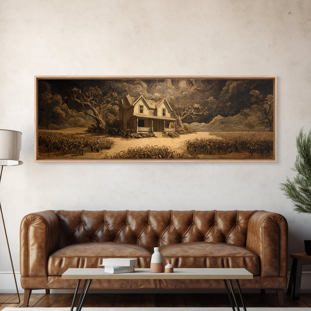 The Possessed Farmhouse, Dark Romantic Horror Art, Extra Wide Wall Art, Macabre Wall Art, Canvas Print, Halloween Wall Art