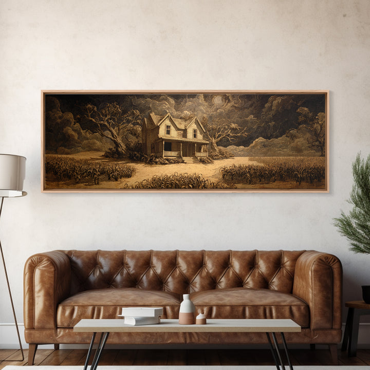 The Possessed Farmhouse, Dark Romantic Horror Art, Extra Wide Wall Art, Macabre Wall Art, Canvas Print, Halloween Wall Art