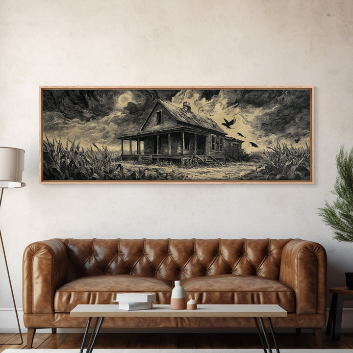 The Possessed Farmhouse, Visionary Gothic Art, Extra Wide Wall Art, Dark Halloween Decor, Canvas Print, Halloween Wall Art