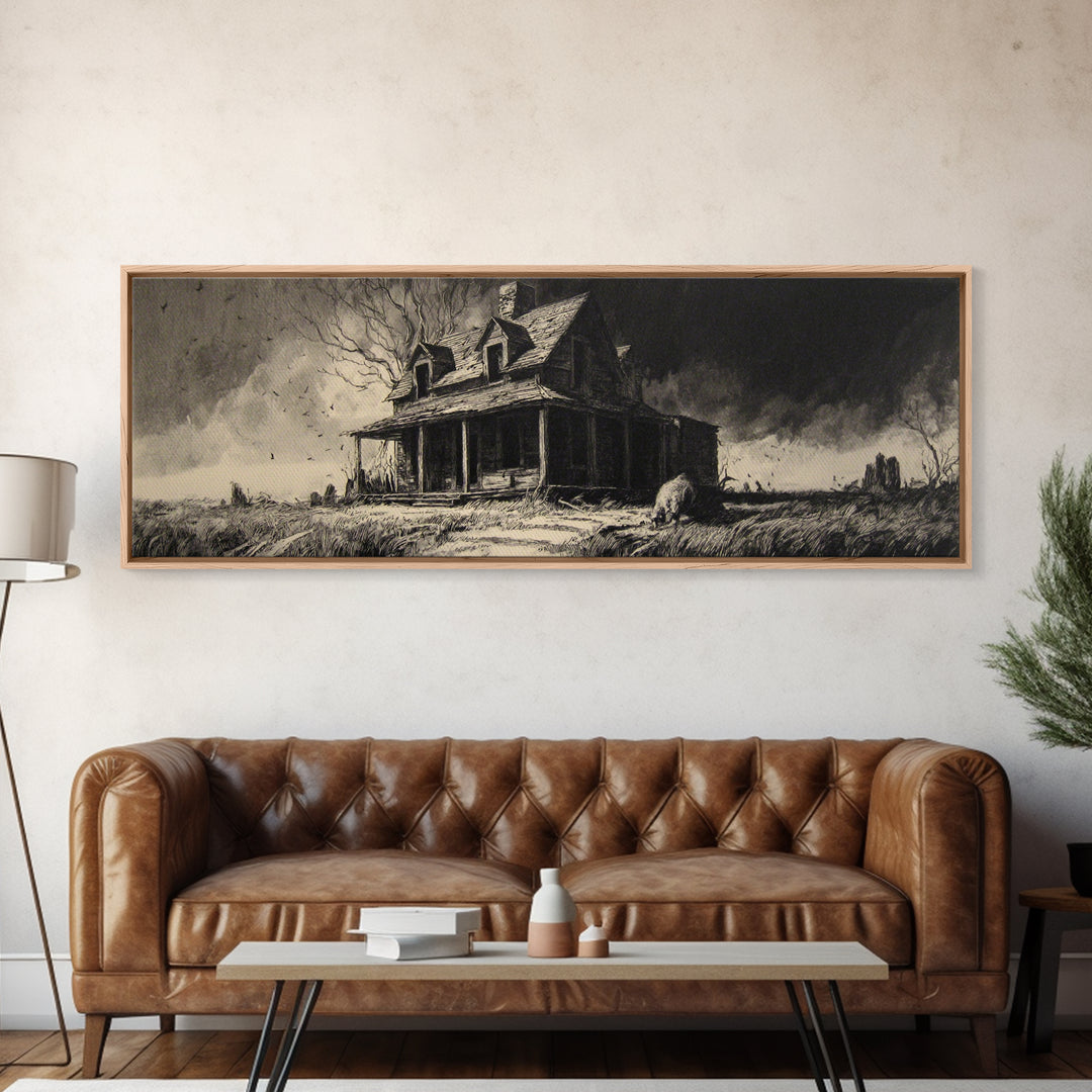 The Possessed Farmhouse, Decadent Gothic Art, Extra Wide Wall Art, Dark Halloween Decor, Framed Canvas Print, Halloween Wall Art