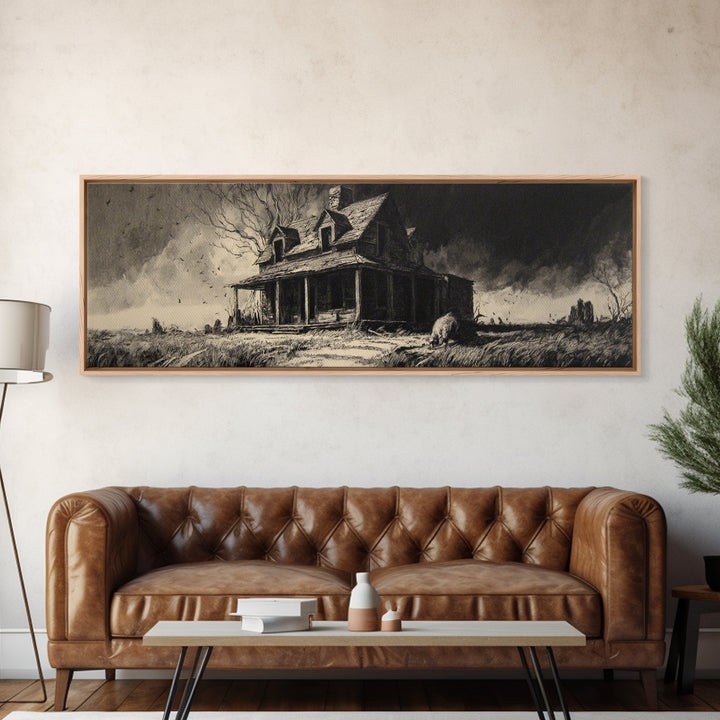 The Possessed Farmhouse, Decadent Gothic Art, Extra Wide Wall Art, Dark Halloween Decor, Framed Canvas Print, Halloween Wall Art