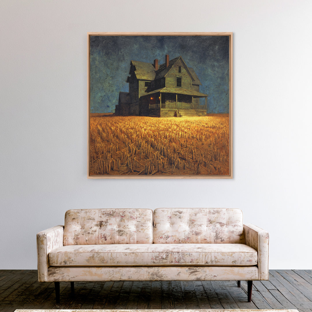 The Possessed Farmhouse, Dark Symbolist Art, Square Wall Art, Dark Fantasy Wall Art, Canvas Print, Halloween Wall Art