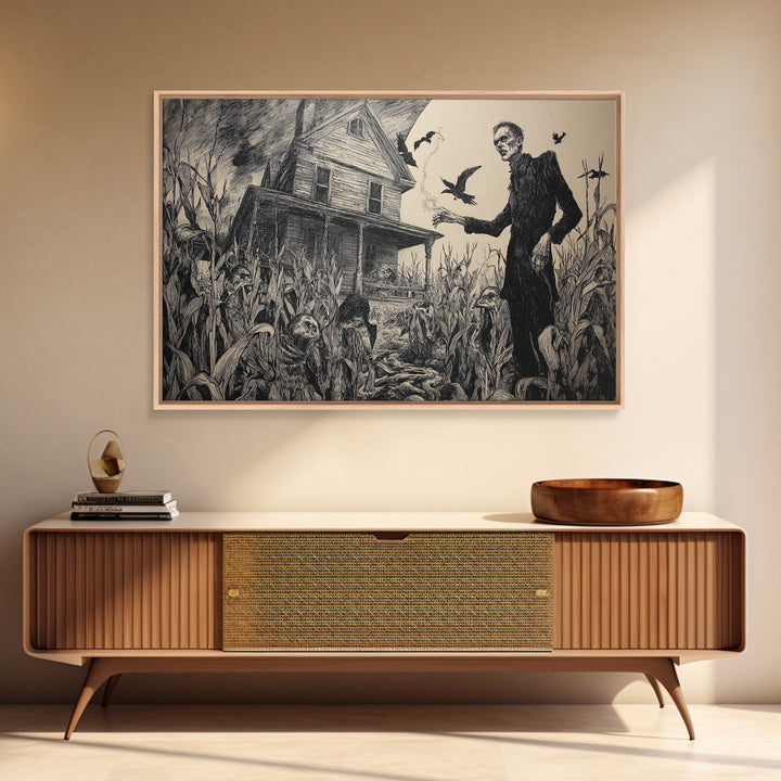 The Possessed Farmhouse, Expressionist Nightmare Art, Landscape Wall Art, Macabre Wall Art, Framed Canvas Print, Halloween Wall Art