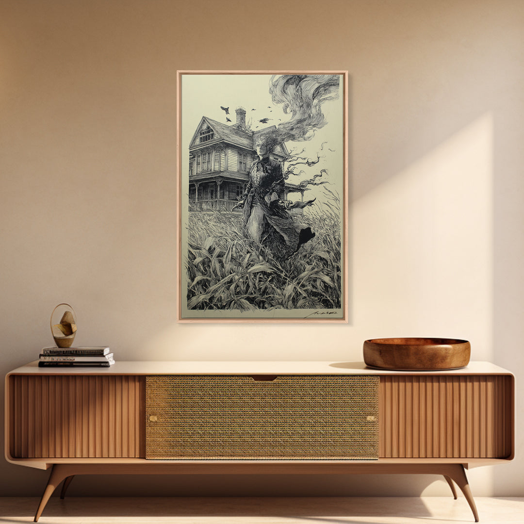 The Possessed Farmhouse, Victorian Macabre Art, Vertical Wall Art, Dark Fantasy Wall Art, Canvas Print, Halloween Wall Art