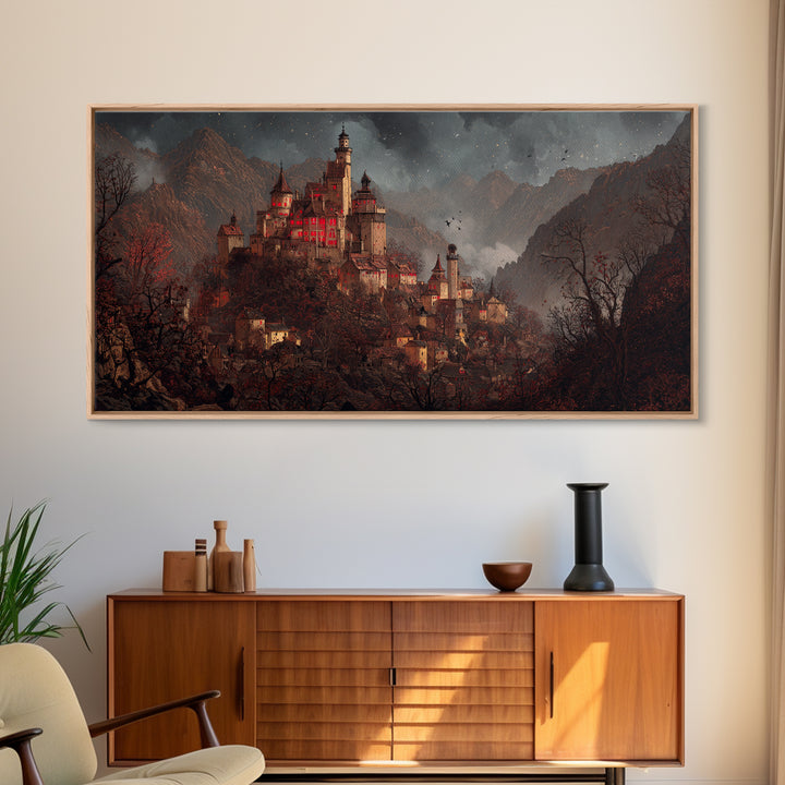The Vampire Castle, Northern Renaissance Horror, Wide Panoramic Art, Gothic Horror Wall Art, Canvas Print, Halloween Wall Art