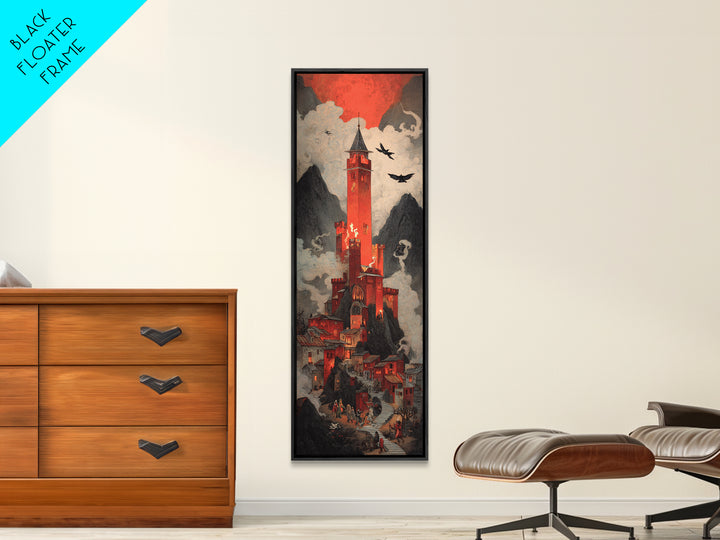 The Vampire Castle, Visionary Gothic Art, Tall Narrow Wall Art, Macabre Wall Art, Canvas Print, Halloween Wall Art