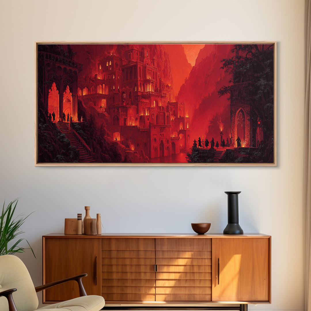 The Vampire Castle, Apocalyptic Romantic Art, Wide Panoramic Art, Dark Halloween Decor, Canvas Print, Halloween Wall Art, Horror Wall Art