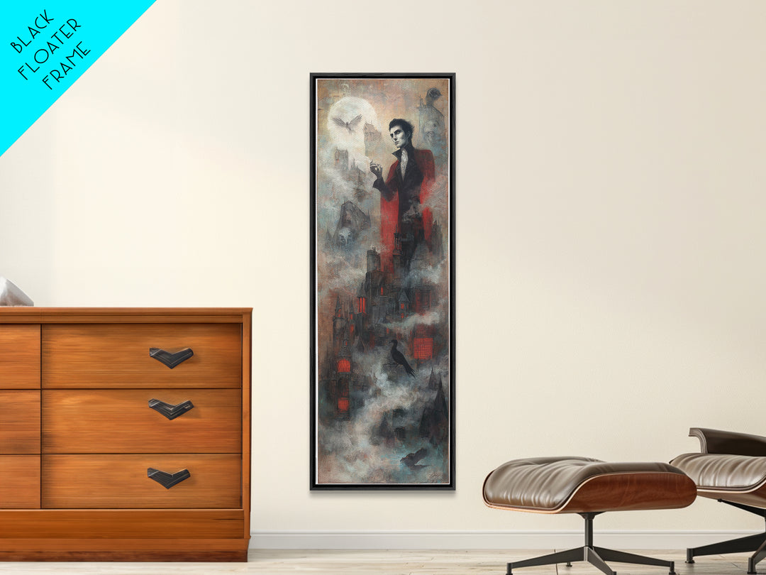 The Vampire Castle, Symbolist Dream Art, Tall Narrow Wall Art, Macabre Wall Art, Canvas Print, Halloween Wall Art, Dark Fantasy Art