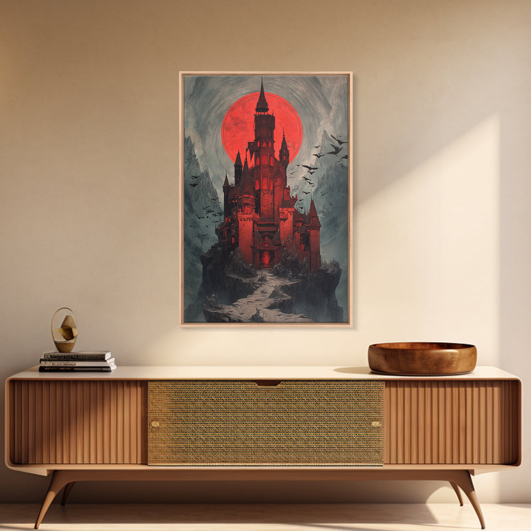 The Vampire Castle, Decadent Gothic Art, Vertical Wall Art, Dark Fantasy Wall Art, Framed Canvas Print, Halloween Wall Art