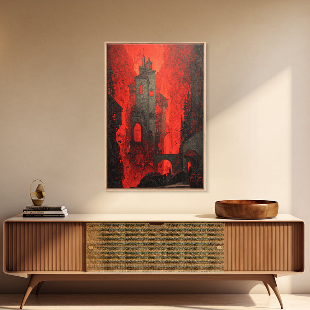 The Vampire Castle, Dark Symbolist Art, Vertical Wall Art, Dark Halloween Decor, Canvas Print, Halloween Wall Art, Horror Wall Art