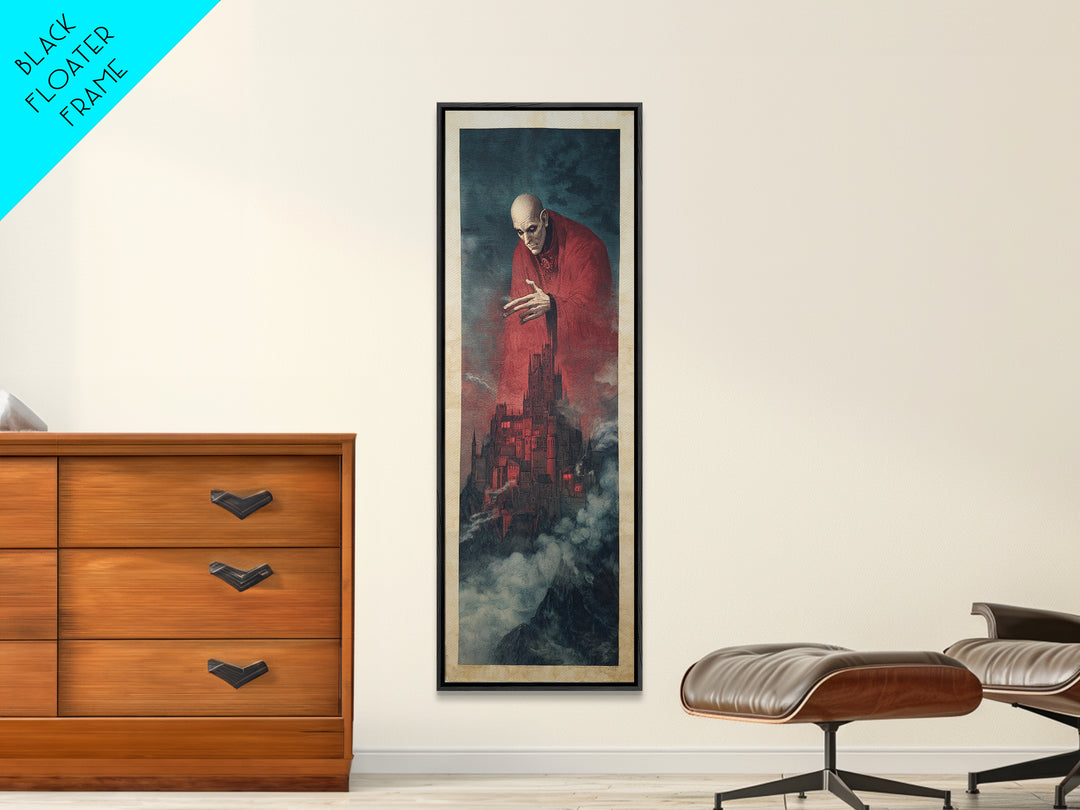 The Vampire Castle, Symbolist Etching Art, Tall Narrow Wall Art, Gothic Horror Wall Art, Framed Canvas Print, Halloween Wall Art