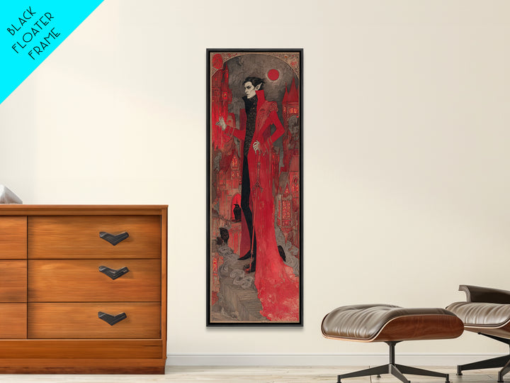 The Vampire Castle, Stained Glass Gothic Art, Tall Narrow Wall Art, Dark Halloween Decor, Canvas Print, Halloween Wall Art