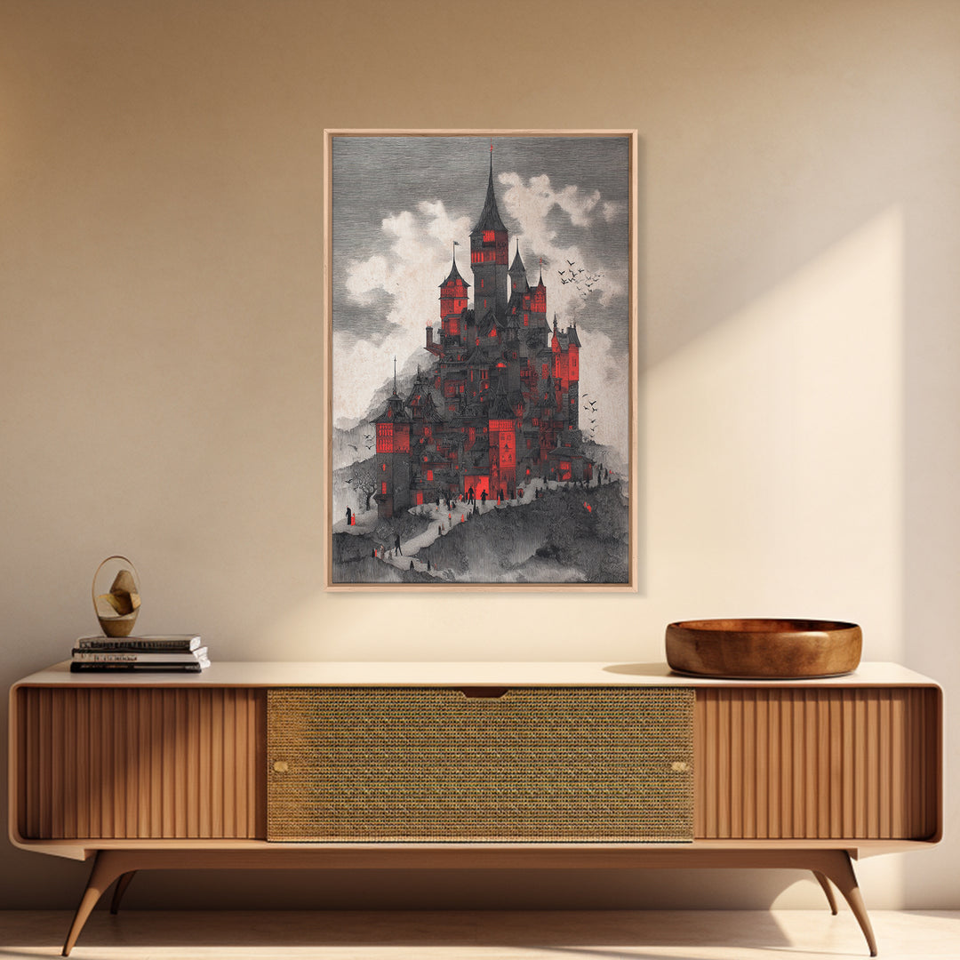 The Vampire Castle, Victorian Macabre Art, Vertical Wall Art, Gothic Horror Wall Art, Framed Canvas Print, Halloween Wall Art